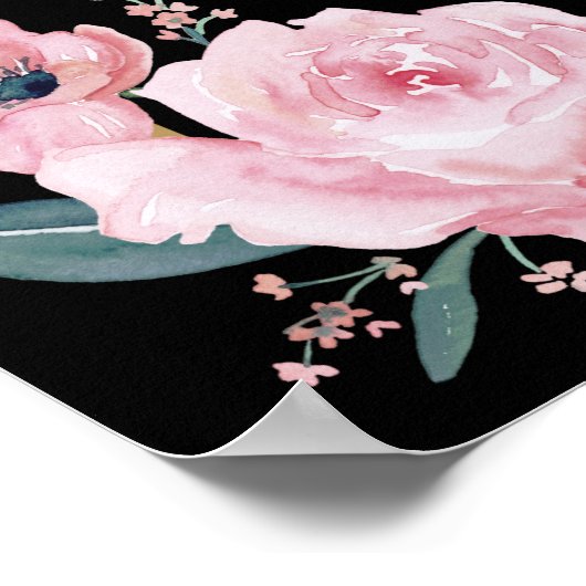 Black Blush Pink Gold Floral Hochzeit Begrüßungsze Poster (Ecke)