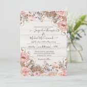 Black Blush Pink Rose Blütenfarbe Gold Einladung (Stehend Vorderseite)