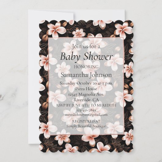 Black Blush Pink Rose Gold Bläserne Baby Dusche Einladung (Vorderseite)