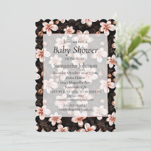 Black Blush Pink Rose Gold Bläserne Baby Dusche Einladung (Stehend Vorderseite)