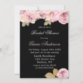 Black Blush Pink Roses Bridal Dusche Einladung (Vorderseite)