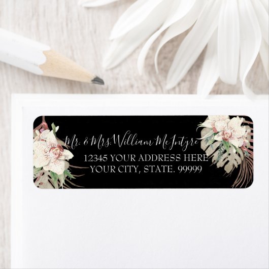 Black Blush White Floral Tropical Foliage Hochzeit (Insitu)