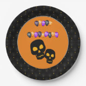 Black Boarder Black Skull Happy Halloween Balloons Pappteller (Vorderseite)