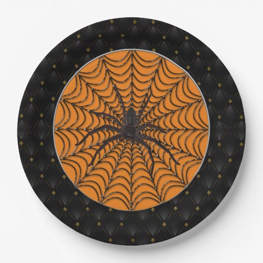Black Boarder Spider Web Black Spider Halloween Pappteller (Vorderseite)