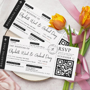 Black Boarding Pass Hochzeit in Urlaubsort Einladung