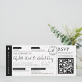 Black Boarding Pass Hochzeit in Urlaubsort Einladung (Stehend Vorderseite)