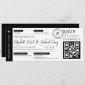 Black Boarding Pass Hochzeit in Urlaubsort Einladung (Vorne/Hinten)