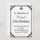 Black Boat Anchor Birthday Einladung (Vorderseite)