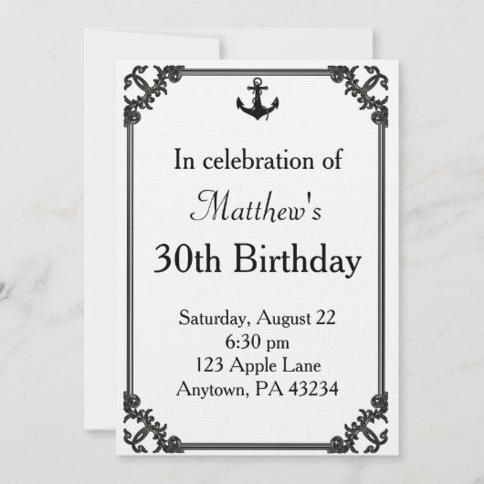 Black Boat Anchor Geburtstag Custom Einladung (Vorderseite)
