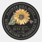 Black Body Balm Label Sonnenblume Metallischer Gol Runder Aufkleber (Vorderseite)