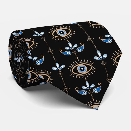 Black bohemian retro evil eye pattern krawatte (Gerollt)