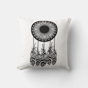 Black Bohemisch Mandala Dream Catcher Feathers Kissen
