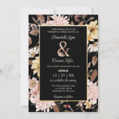 Black Boho Blooms & Bird Wedding Einladung (Vorderseite)