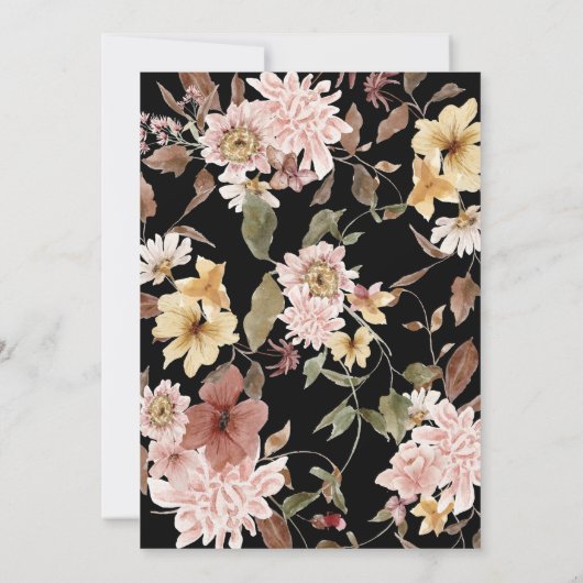 Black Boho Blooms & Bird Wedding Einladung (Rückseite)