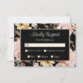 Black Boho Blooms & Bird Wedding RSVP (Vorderseite)