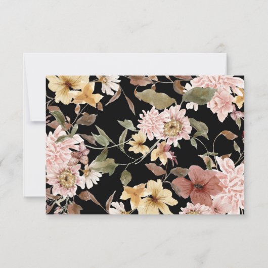 Black Boho Blooms & Bird Wedding RSVP (Rückseite)