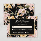 Black Boho Blooms & Bird Wedding RSVP Karte (Vorne/Hinten)