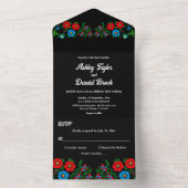 Black Boho Blue Rote Rosen Romantic Floral Wedding All In One Einladung (Innen Boden)
