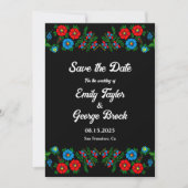 Black Boho Blue Rote Rosen Romantic Floral Wedding Save The Date (Vorderseite)