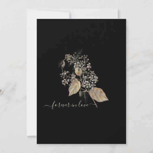 Black Boho Botanical Foliage Monogram Wedding Invi Einladung (Rückseite)