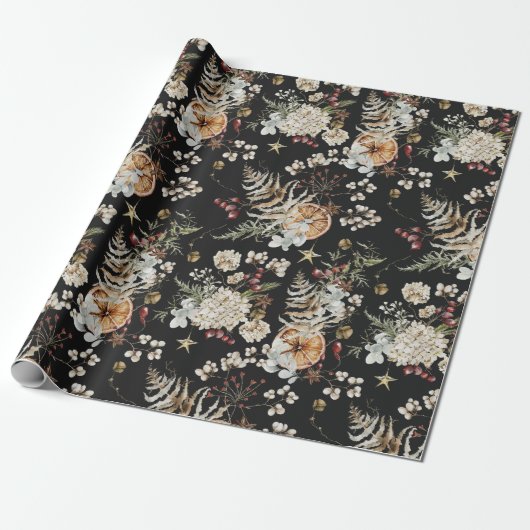Black Boho Botanical Geschenkpapier (Ungerollt)