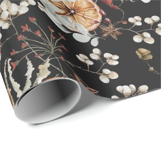 Black Boho Botanical Geschenkpapier (Rolleneckpunkt)