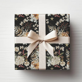 Black Boho Botanical Geschenkpapier