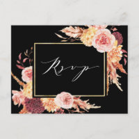 Black Boho Burgundy Terracotta Blume Wedding RSVP