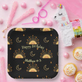 Black Boho Celestial Seamless Muster Geburtstag Pappteller (Party)