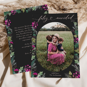 Black Boho Chic Botanicals Feliz Navidad Feiertagskarte