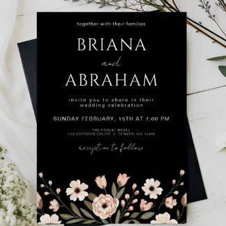Black Boho Chic Floral Spring Garden Wedding Einladung