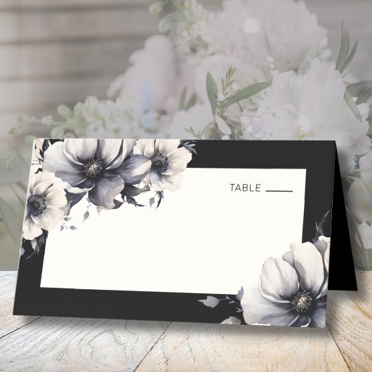 Black Boho Chic Floral Wedding Platzkarte