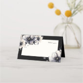 Black Boho Chic Floral Wedding Platzkarte (Vorderseite)