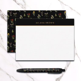 Black Boho Chic Wildblume Pattern Mitteilungskarte