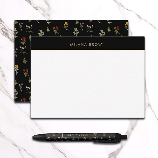 Black Boho Chic Wildblume Pattern Mitteilungskarte
