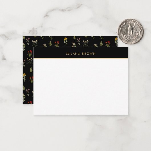 Black Boho Chic Wildblume Pattern Mitteilungskarte (Vorderseite/Rückseite Beispiel)