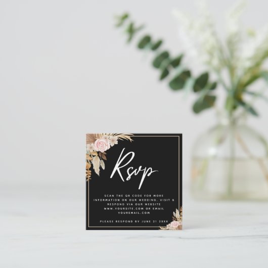 Black Boho Driving Palm Pampas Grass QR Code UAwg Begleitkarte (Stehend Vorderseite)