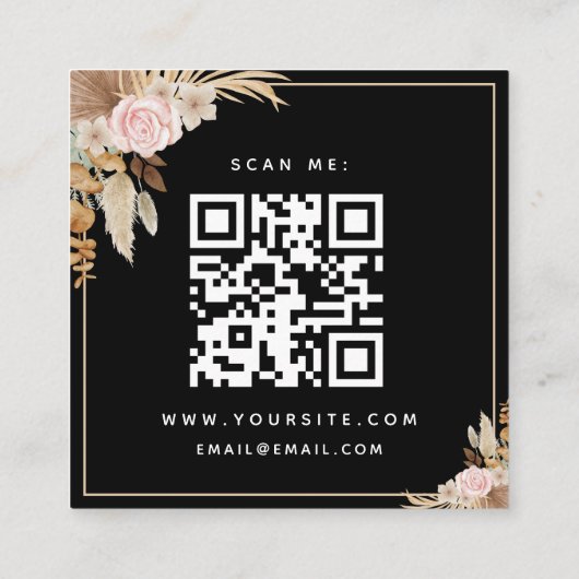 Black Boho Driving Palm Pampas Grass QR Code UAwg Begleitkarte (Rückseite)