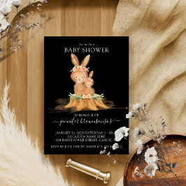 Black Boho Familie Rabbit Mommy Babydusche Einladung