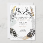 Black Boho Feather Birthday Einladung (Vorderseite)