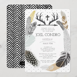 Black Boho Feather Taufe Einladung