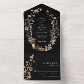 Black Boho Floral All in One Wedite Einladung (Innen Boden)