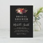 Black Boho Floral Brautparty Einladung (Stehend Vorderseite)