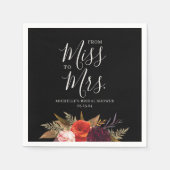 Black Boho Floral Brautparty Serviette (Vorderseite)