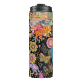Black Boho Floral Nature Pattern Botanical Thermosbecher (Vorderseite)