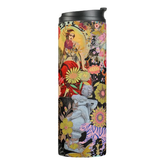 Black Boho Floral Nature Pattern Botanical Thermosbecher (Nach links gedreht)