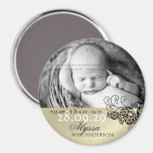 Black Boho Floral Paisley Birth Announcement Foto Magnet (Vorderseite/Rückseite)