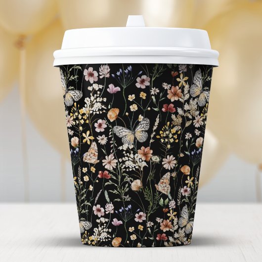 Black Boho Floral Paper Cup Pappbecher