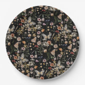 Black Boho Floral Paper Plate Pappteller (Vorderseite)