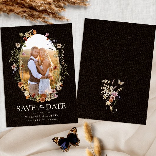 Black Boho Floral Save the Date